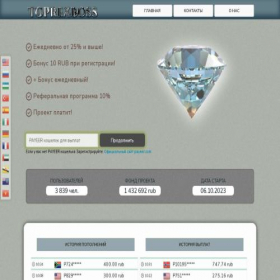 Скриншот главной страницы сайта 1.toprexboss.biz