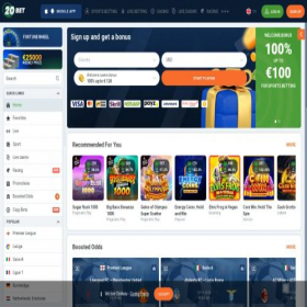 Скриншот главной страницы сайта 20bet.com