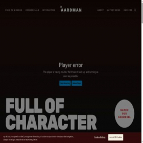 Скриншот главной страницы сайта aardman.com