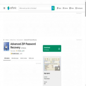 Скриншот главной страницы сайта advanced-zip-password-recovery.en.softonic.com