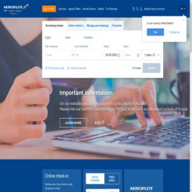 Скриншот главной страницы сайта aeroflot.ru