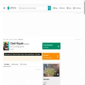 Скриншот главной страницы сайта clash-royale.en.softonic.com