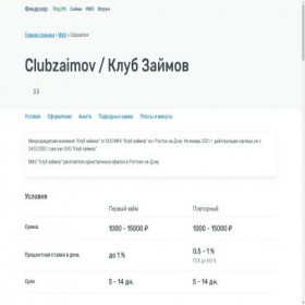 Скриншот главной страницы сайта clubzaimov.ru