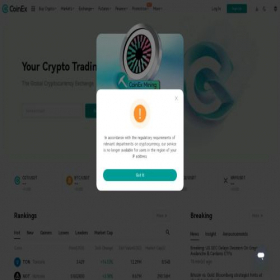 Скриншот главной страницы сайта coinex.com