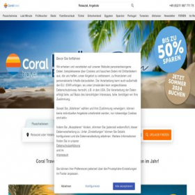Скриншот главной страницы сайта coraltravel.de