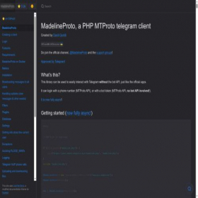 Скриншот главной страницы сайта docs.madelineproto.xyz