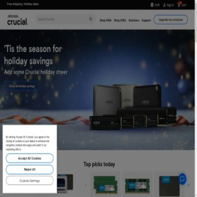 Скриншот главной страницы сайта eu.crucial.com