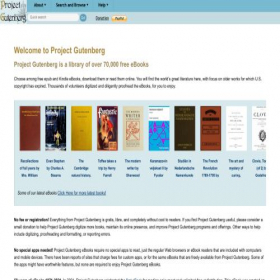 Скриншот главной страницы сайта gutenberg.org
