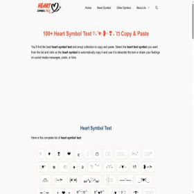 Скриншот главной страницы сайта heartsymboltext.com