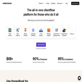 Скриншот главной страницы сайта honeybook.com