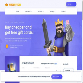Скриншот главной страницы сайта kingofprizes.com