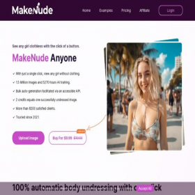 Скриншот главной страницы сайта makenude.ai