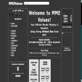Скриншот главной страницы сайта mm2values.com