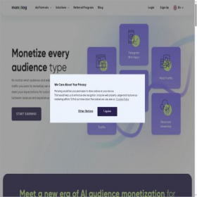 Скриншот главной страницы сайта monetag.com