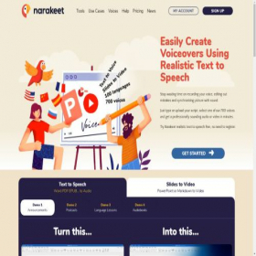 Скриншот главной страницы сайта narakeet.com