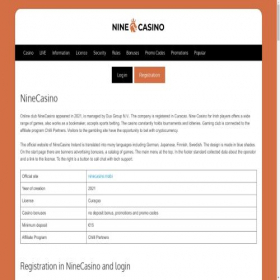 Скриншот главной страницы сайта ninecasino.mobi