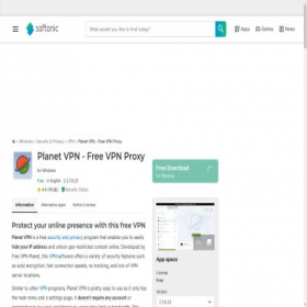 Скриншот главной страницы сайта planet-vpn.en.softonic.com