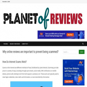 Скриншот главной страницы сайта planetofreviews.com