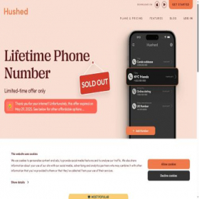 Скриншот главной страницы сайта promo.hushed.com