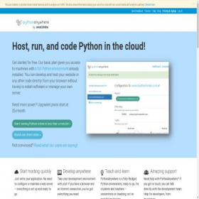 Скриншот главной страницы сайта pythonanywhere.com