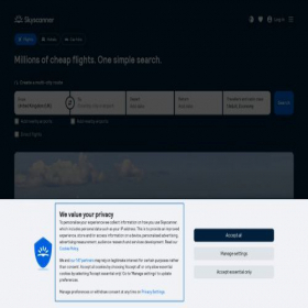 Скриншот главной страницы сайта skyscanner.net
