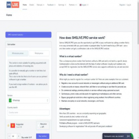 Скриншот главной страницы сайта smslive.pro