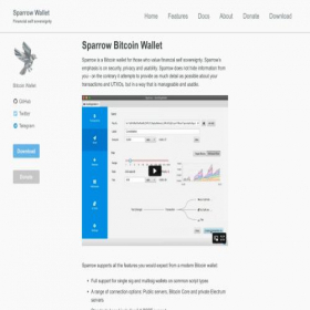 Скриншот главной страницы сайта sparrowwallet.com