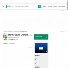 Скриншот главной страницы сайта startup-sound-changer.en.softonic.com