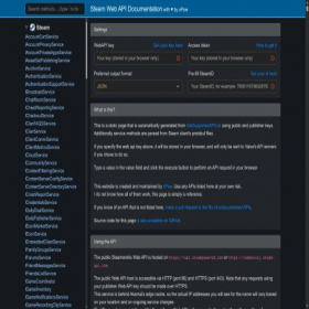 Скриншот главной страницы сайта steamapi.xpaw.me