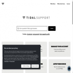Скриншот главной страницы сайта support.tidal.com