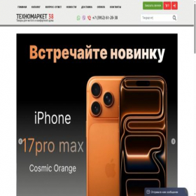 Скриншот главной страницы сайта technomarket38.ru