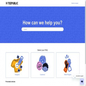 Скриншот главной страницы сайта teepublic.zendesk.com