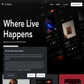 Скриншот главной страницы сайта tidal.com