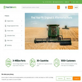 Скриншот главной страницы сайта tractorparts.eu