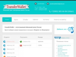 Скриншот главной страницы сайта transferwallet.ru