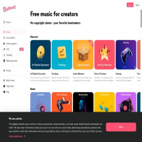 Скриншот главной страницы сайта uppbeat.io