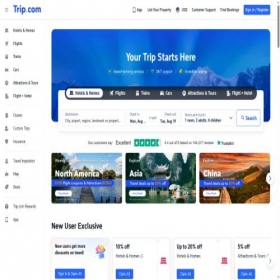 Скриншот главной страницы сайта us.trip.com