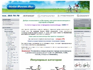 Скриншот главной страницы сайта velo-perm.ru