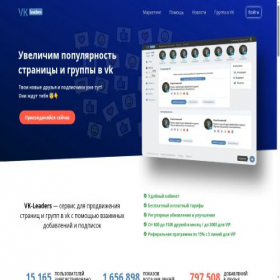 Скриншот главной страницы сайта vk-leaders.net