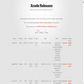 Скриншот главной страницы сайта xcodereleases.com