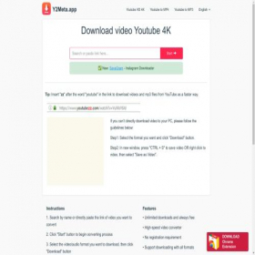 Скриншот главной страницы сайта y2meta.app